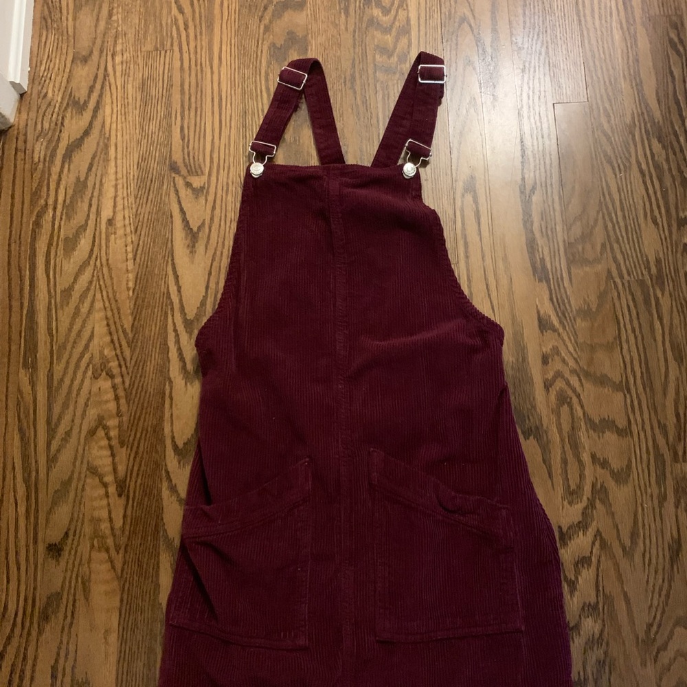 Burgundy Corduroy Overall Dress